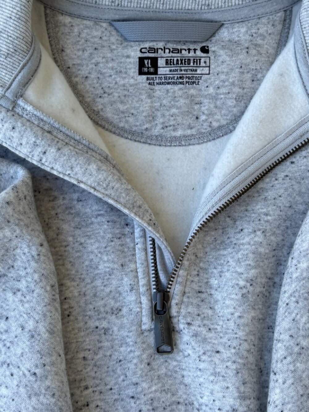 Carhartt Women’s Relaxed Fit 1/4 Zip Sweatshirt Heather Gray Speckled Size XL - Picture 4 of 6